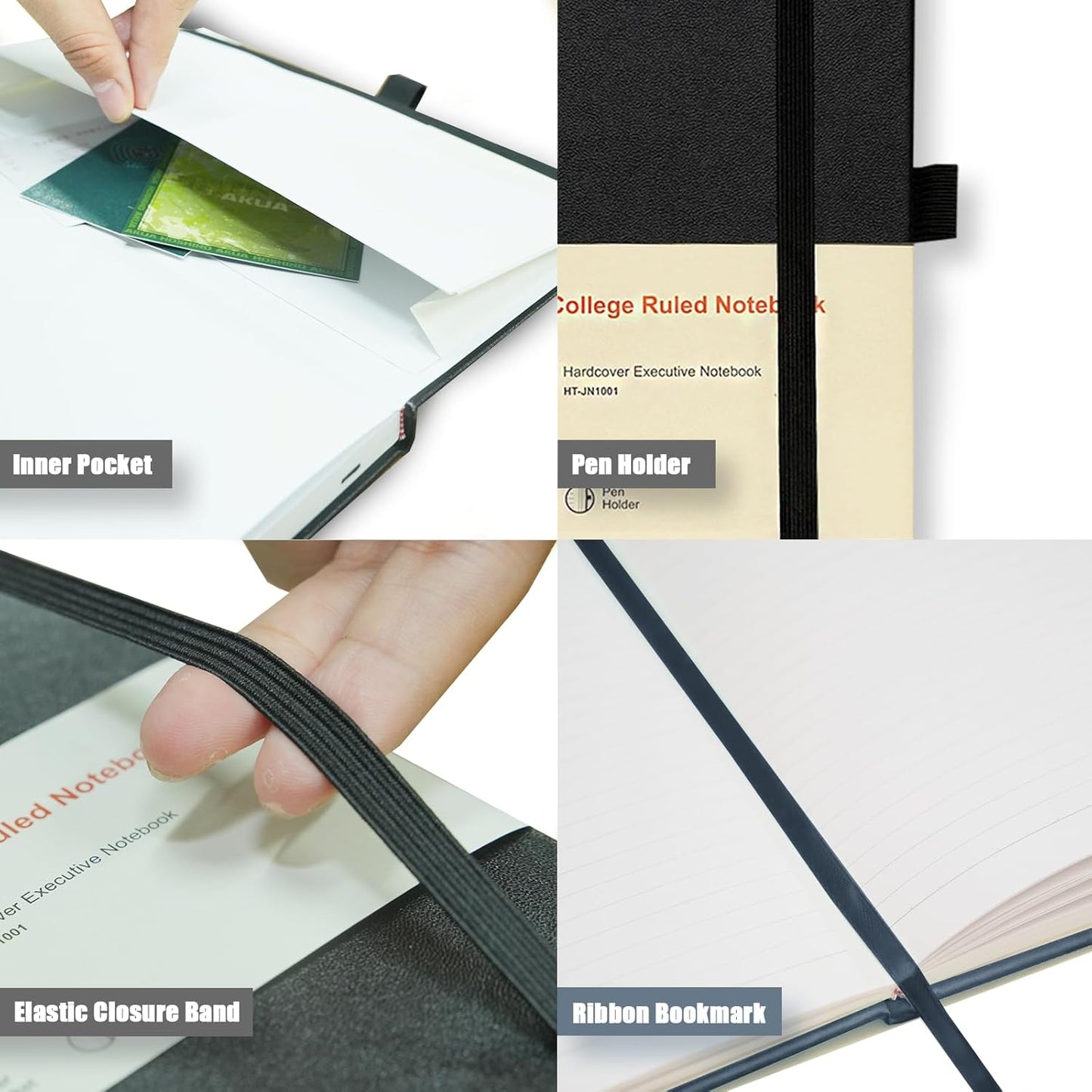 Hardcover Notebooks, 6 Packs A5 Lined Journals Notebook for Writing 160 Pages, 8.2 x 5.5 inch, Black Classic Ruled Notebooks for College/Work/Travel (Black-6 Pack)