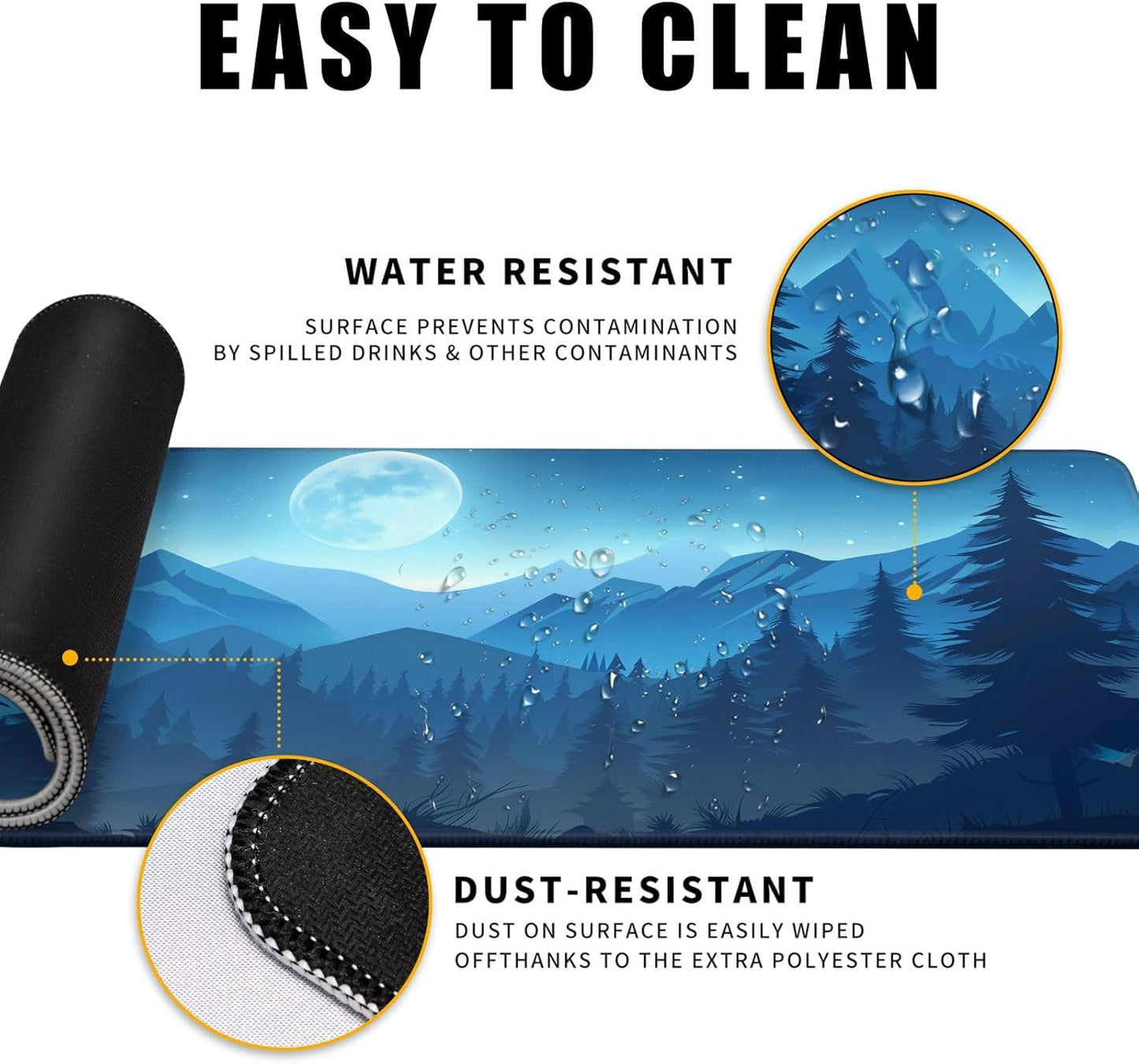 Minimalist Forest Mouse Pad - Dark Blue Night Desk Decor Mat, Moon Large Gaming Mouse Pad for Mountain Desk Computer Keyboard Laptop, Home Office Accessories (31.5x11.8 in)