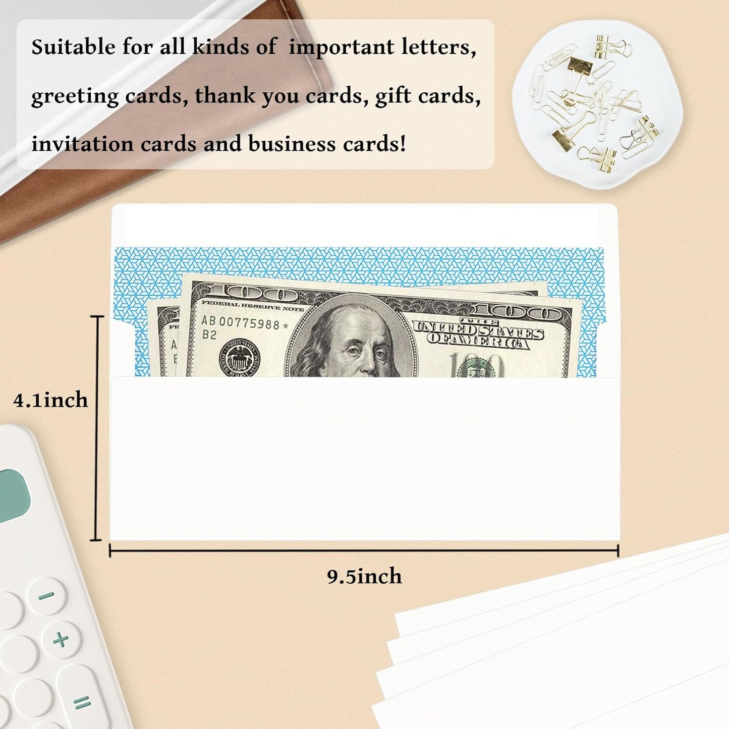 100 Pack #10 Business Envelopes, White Standard Envelopes Self Seal, Letter Size Business Mailing Envelopes for Checks Letters Invoices Statements Birthday Graduation Wedding,4 1/8 x 9 1/2 Inch