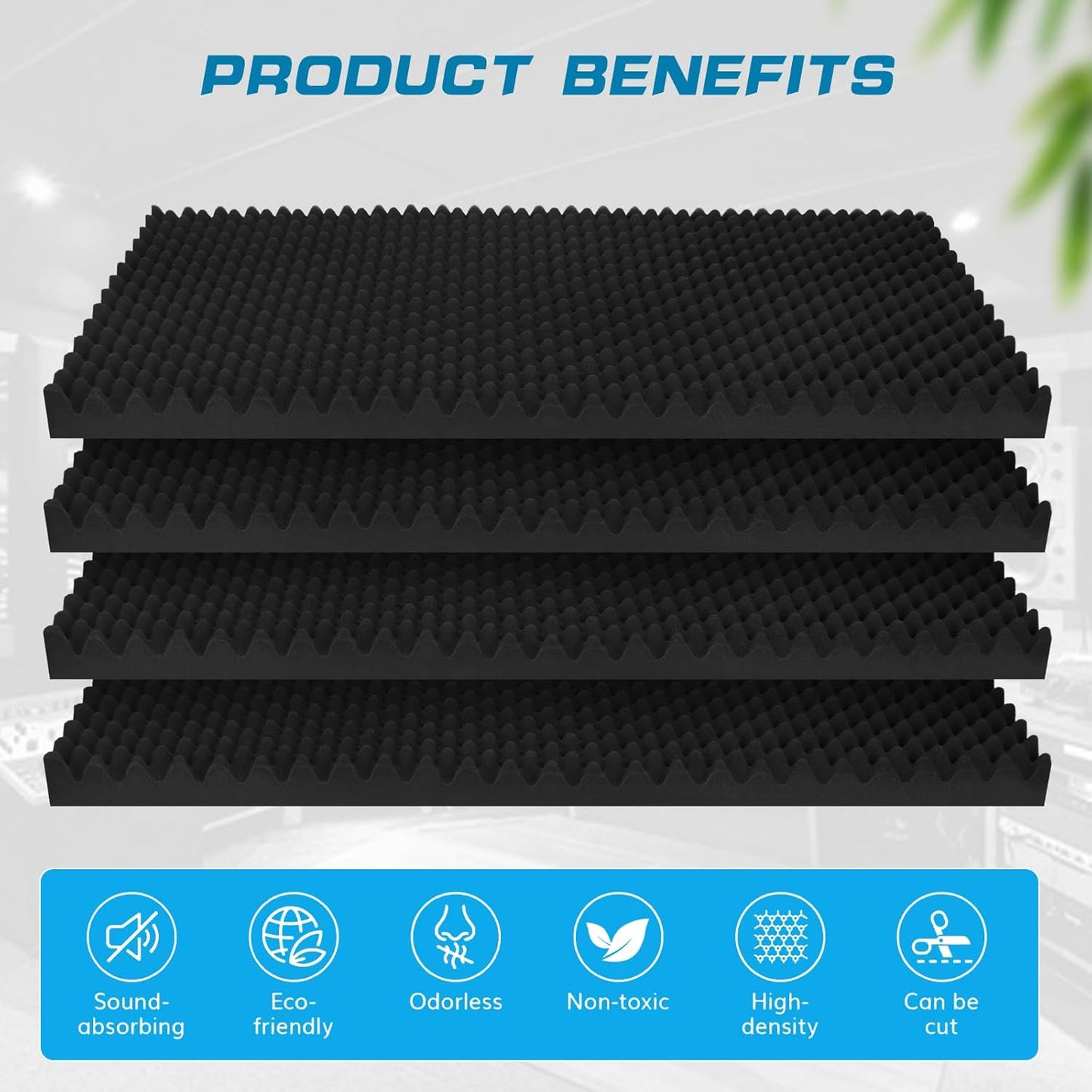 2 Pack Acoustic Foam Panels,48X24X2 Inchs Egg Crate Foam, Soundproof Foam Wall Panels,Studio Foam Panel,High Density Fireproof Noise Foam (Black -2 PCS, 48X24X2 Inchs)