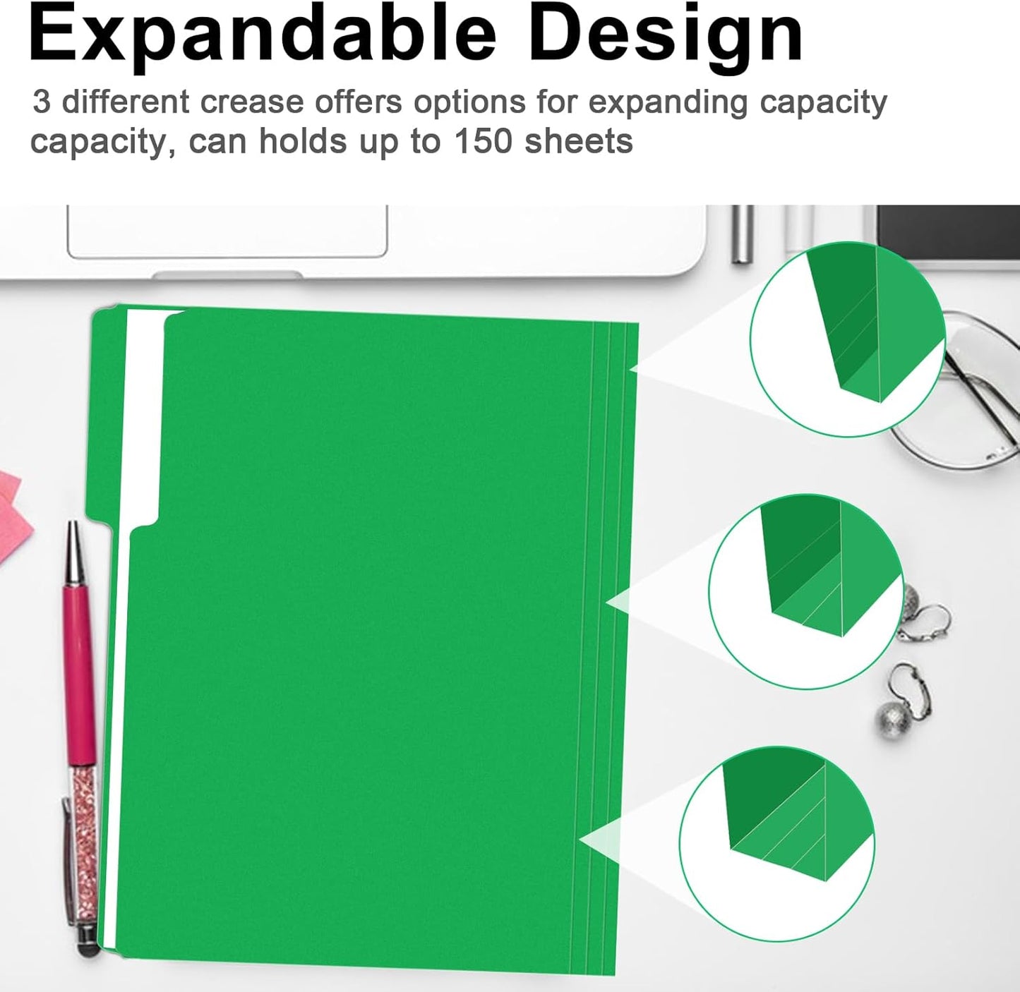 File Folder, RAZCC 150 Pack 1/3 Cut Tab File Folders Letter Size, Creen, Colored Folders with Tab Great for Organizing and Easy File Storage