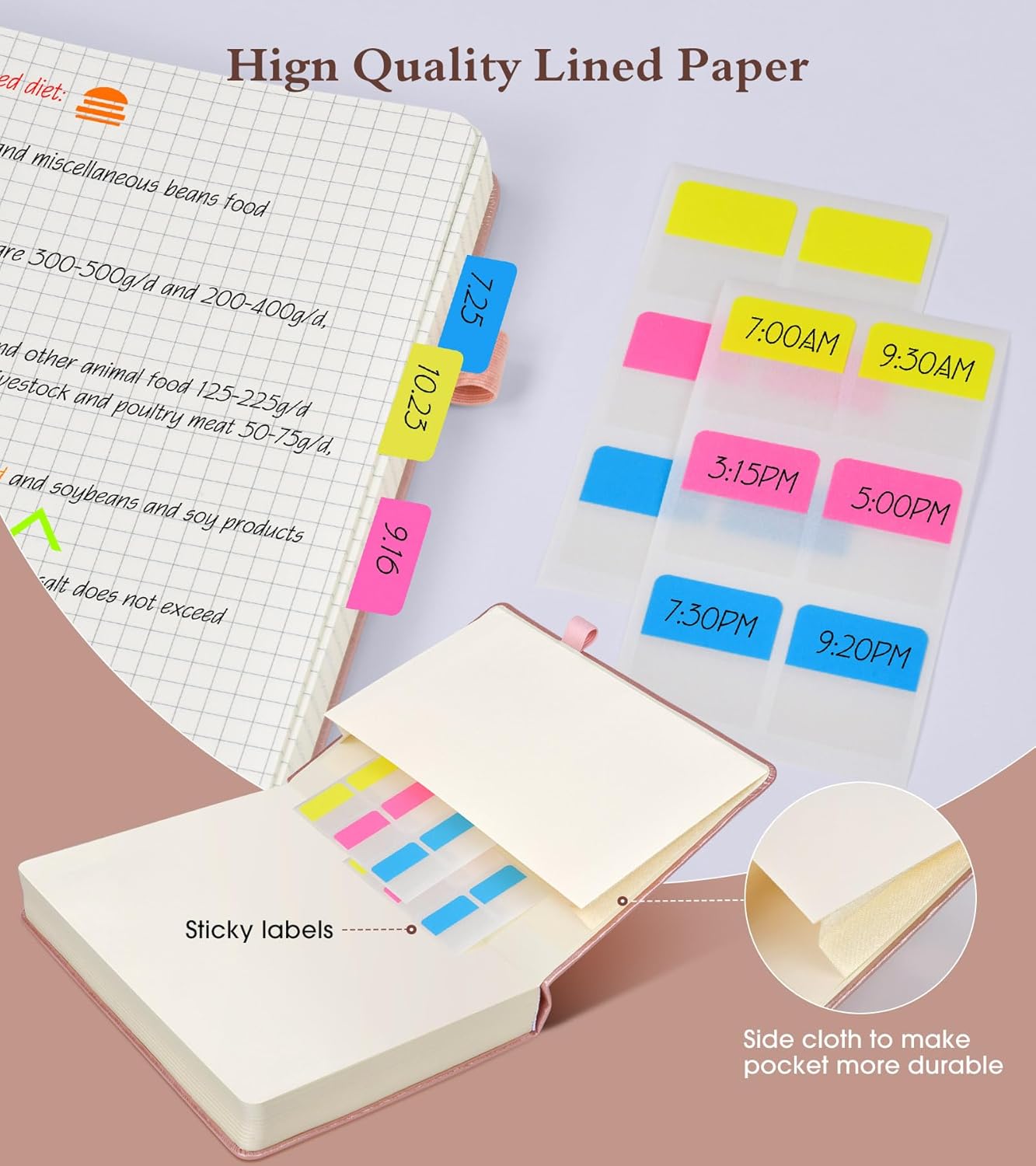 Graph Paper Notebook Journal, 360 Numbered Pages Grid Notebooks 8.5 x 11, Thick 100gsm Paper Graphing Journals for Women Men, A4 Large Hardcover Graph Leather Journals for Writing Pink