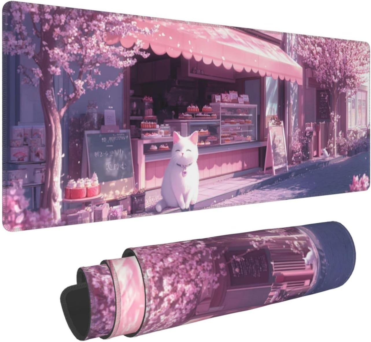 Kitten Mouse Pad 31.5 X 11.8 Inch Big Desk Rubber Base Stitched Edges Keyboard Pad XXL Mouse Mat for Home Game and Office