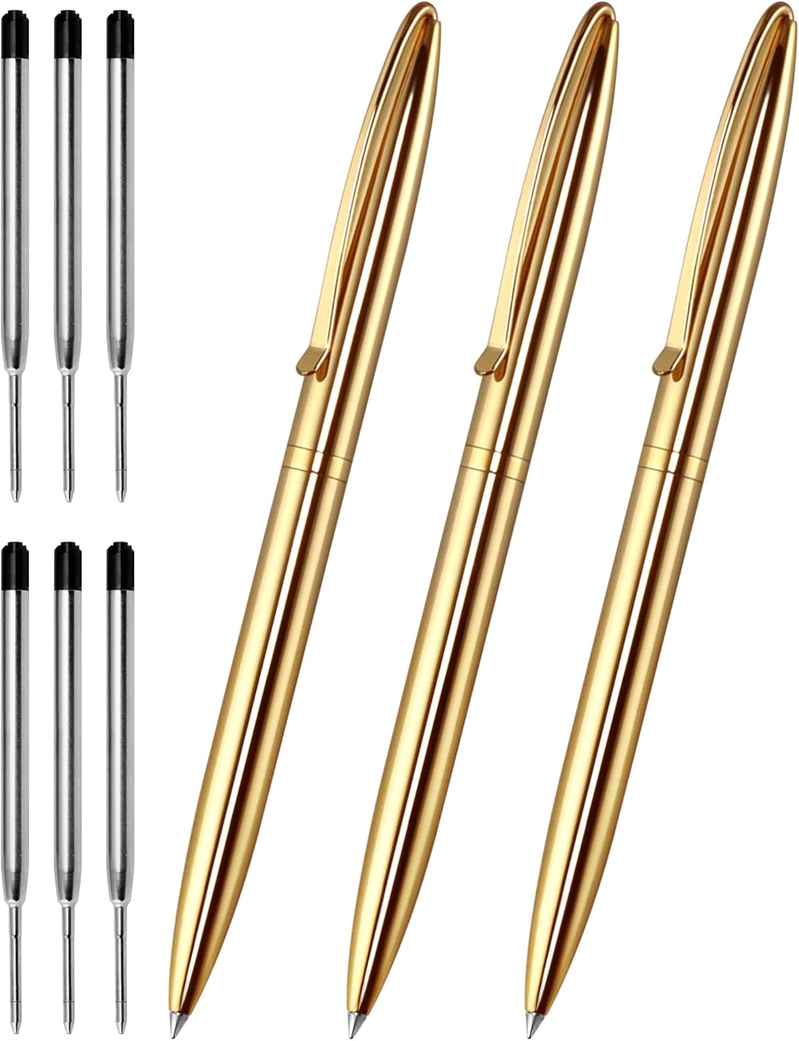Cambond Ballpoint Pens Fancy Pens - Wedding Guest book with Pen for Journaling Uniform Christmas Gift Gold Pen Black Ink Pens 1.0mm Medium Point, 3 Pens with 6 Refills (Gold)