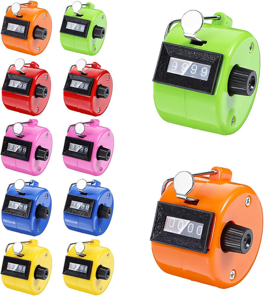 12 Pcs Handheld Tally Counter Digital, 4 Digit Number Hand Clicker Counter, Metal Mechanical Register for Coaching, Knitting, People, Golf and Row, Handheld Clickers