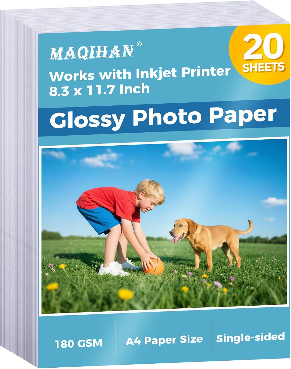Glossy Photo Paper for Printer - 20 Sheets 8.3 x 11.7 In Inkjet Photo Printer Paper, Instant Dry Single-sided Printing Picture Paper for DIY Picture Wall, Greeting Card, Menu, Brochure, Decors