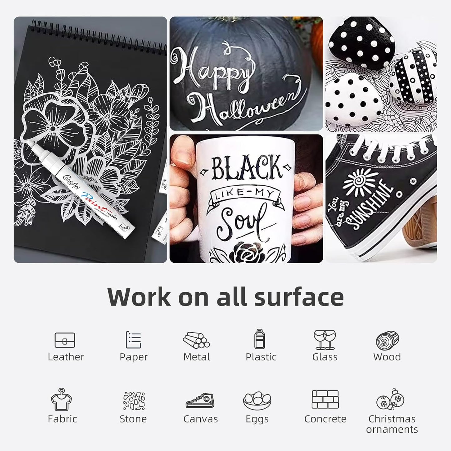 2 Pack Black Paint Markers, Oil Based Quick Drying and Waterproof Paint Markers for Wood, Rock Painting,Metal,Canvas,DIY Crafts,Art Supplier,Medium Point Tip (Black)