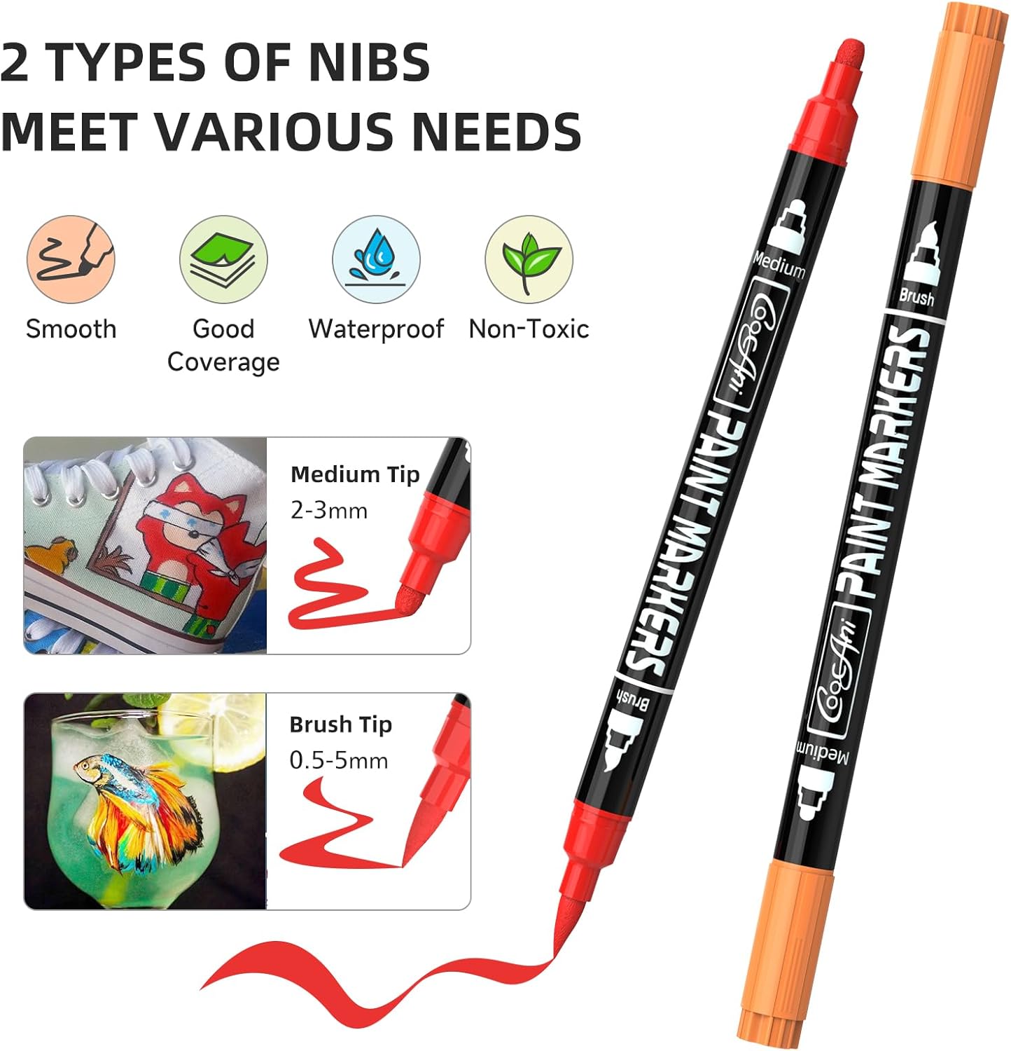 16 Colors Dual-tip Paint Marker, Brush and Medium Tip Acrylic Paint Markers for Wood,Rock Painting, Plastic, Canvas, Fabric, Glass,Mugs Almost Surface, DIY Project, Art Supplier