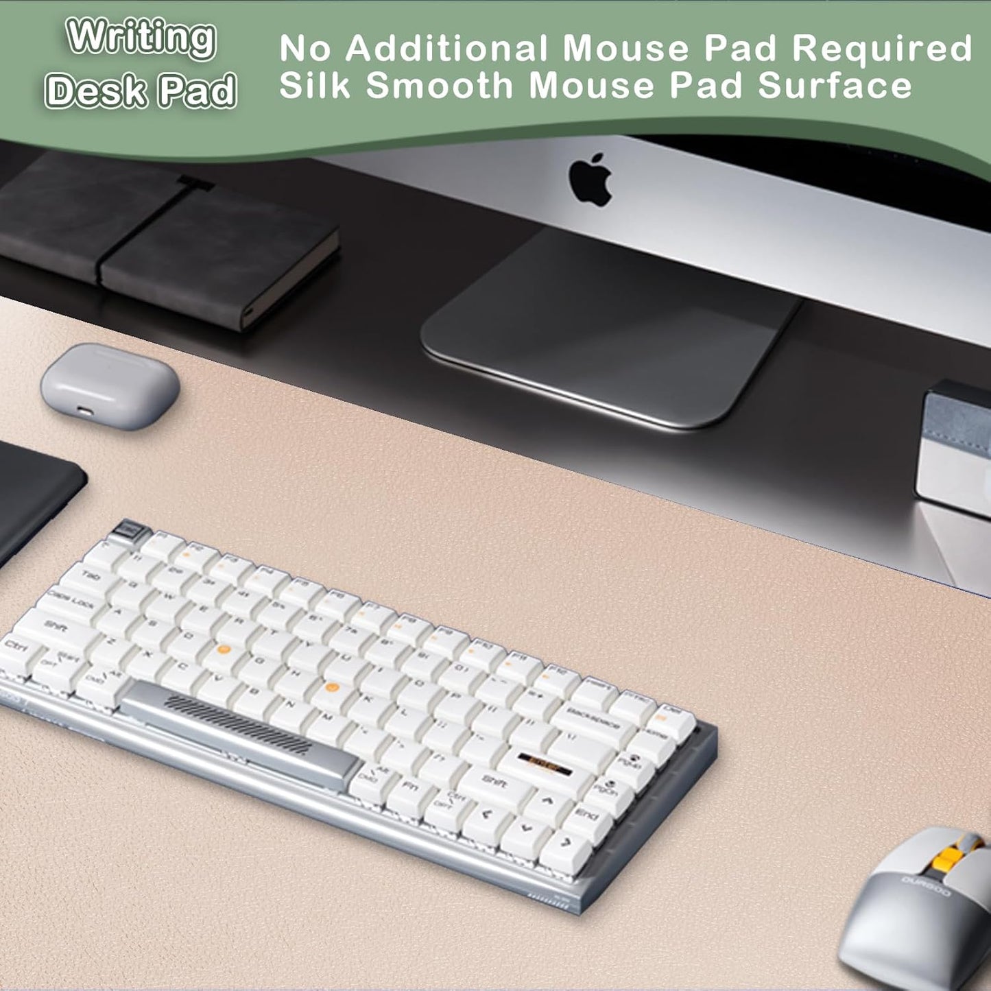 Boutilon Leather Desk Pad Protector,Non-Slip Mouse Pad,Laptop Desk Pad,Office Mouse Mat,Waterproof Leather Desk Blotter,Desk Writing Pad for Office and Home (S-Beige,24"x 14")