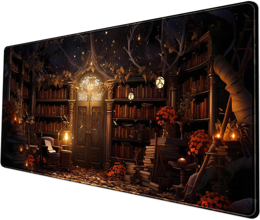 Vintage Desk Pad Magical Bookshelf Desk Mat Extra Large Big Office Mouse Pad Gaming with Stitched Edges Large Mousepad Home Office Gaming Work Computers Laptop Desk Accessories 31.5x11.8in