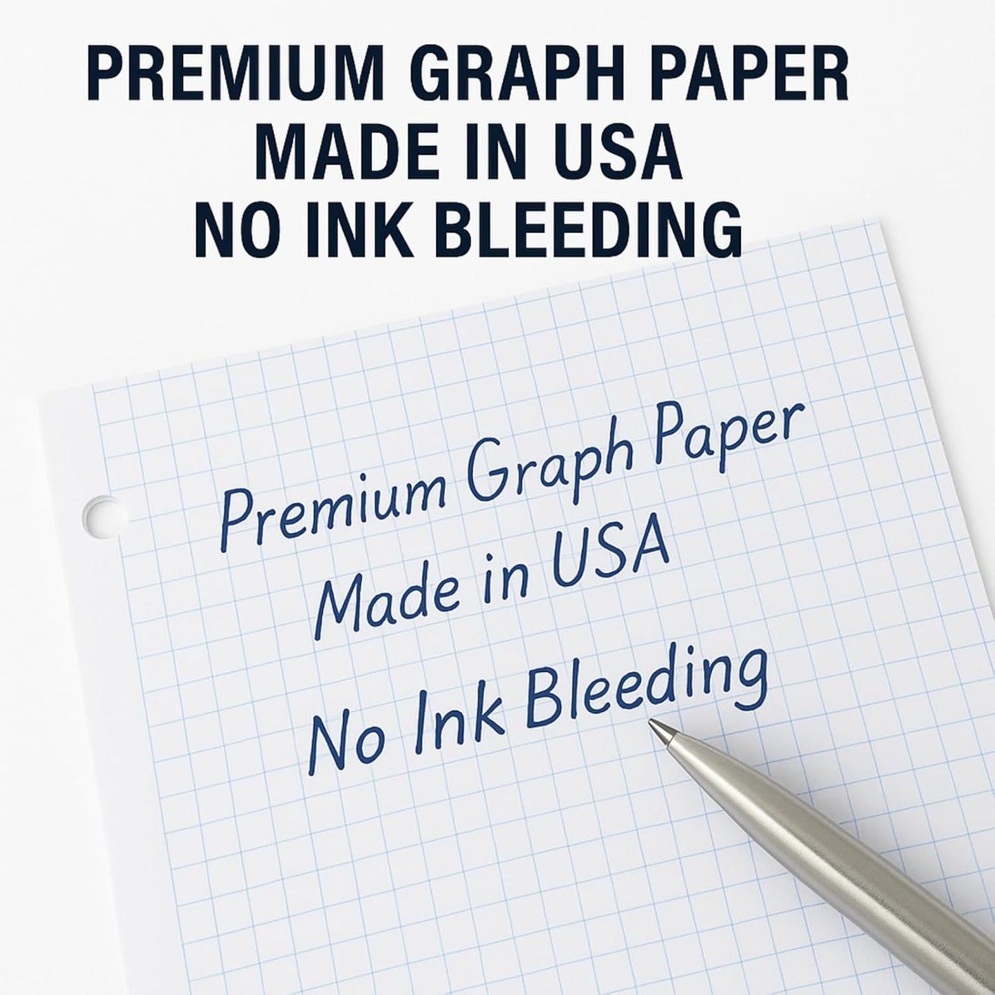 Graph Paper Loose Leaf Paper, Standard 8"x10-1/2" 4x4 Quad Ruled Notebook Paper,3 Hole Punched Filler Paper, 3 Ring Binder Paper, 300 Sheets Grid Paper, Made In USA
