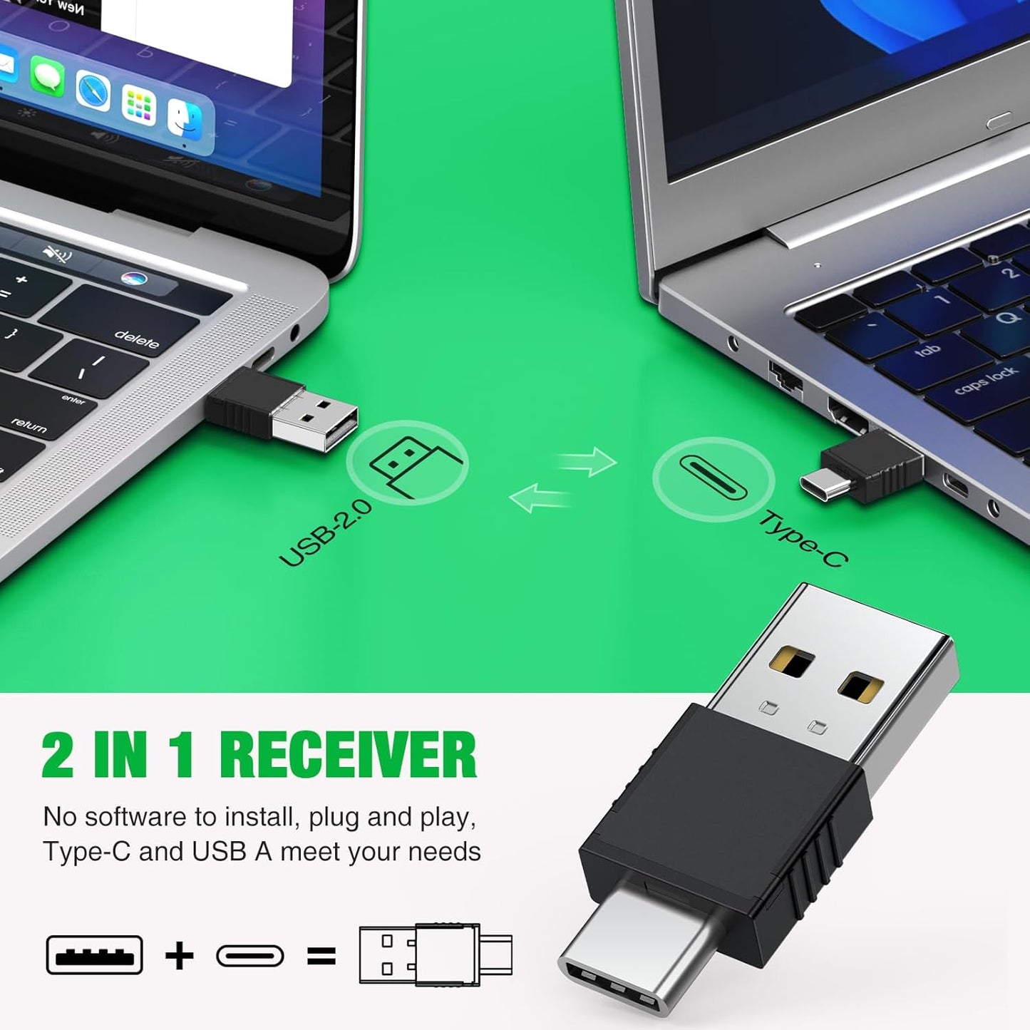 2 in 1 USB Type C Rechargeable Presentation Clicker with Green Pointer, Wireless Presenter for PowerPoint Presentation PPT Clicker, 2.4GHz Presentation Remote Slide Advancer for Computer MacBook