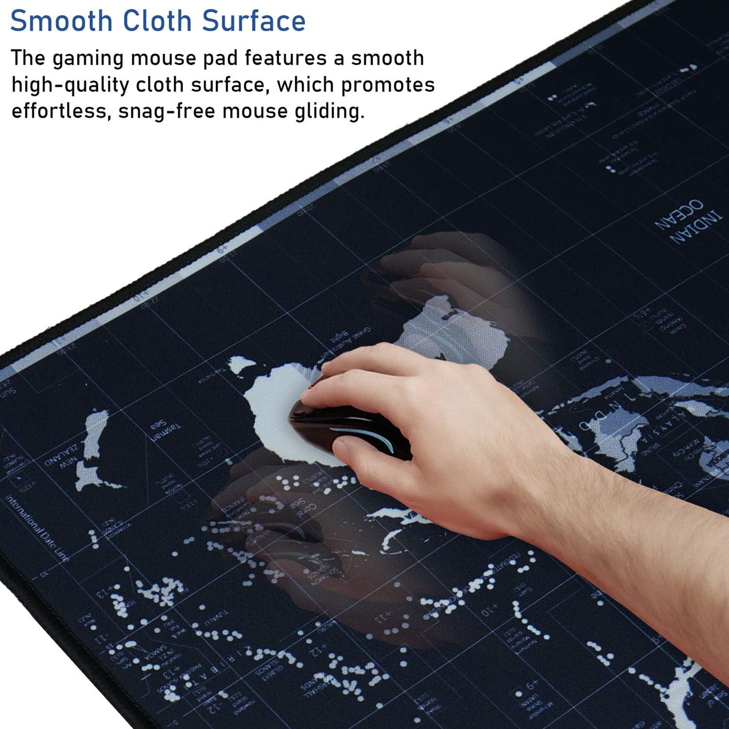 Gaming Mouse Pad, Large Extended Desk Mouse Pad, Non-Slip Spill-Resistant Mousepad with Special-Textured Surface, Anti-Fray Stitched Edges for Esports Pros Gamer Office - Map