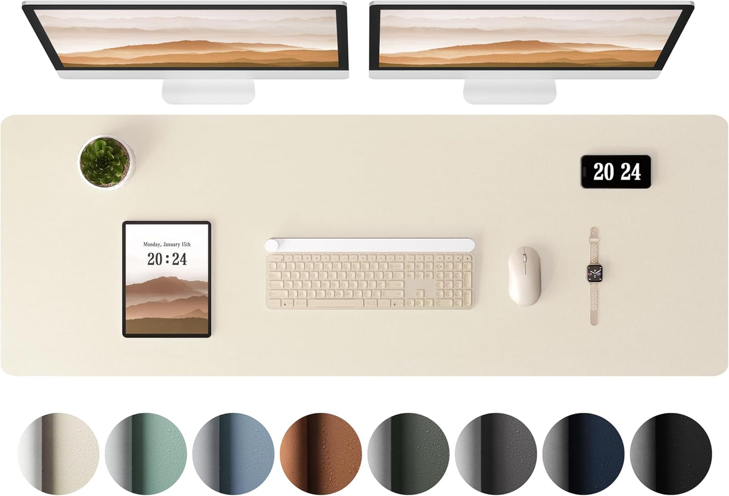 Aothia Leather Desk Pad Protector - Large Mouse Pad, Office Mat, Non-Slip PU Leather Blotter, Laptop Desk Pad, Waterproof Writing Pad for Office and Home (Beige, 38" x 13.7")