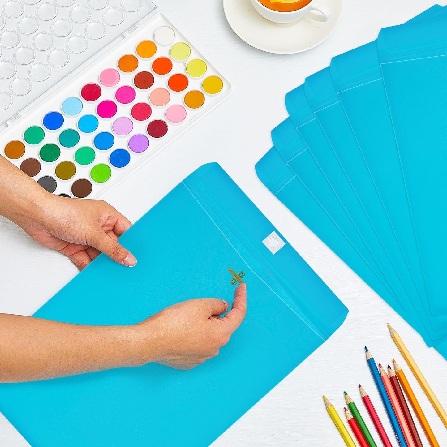 Geyee 100 Pcs Clasp Manilla Envelopes 10 x 13 Inch Gummed Colored Envelopes for Storing or Mailing for Home Office Business Supplies(Lake Blue)