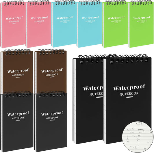 12 Pack Waterproof Pocket Notebooks, 3x5 Small Notepads, Mini Top Spiral Notebook, Lined College Ruled Paper, Tiny Memo Pads for Home, Office, Work, School, or Travel