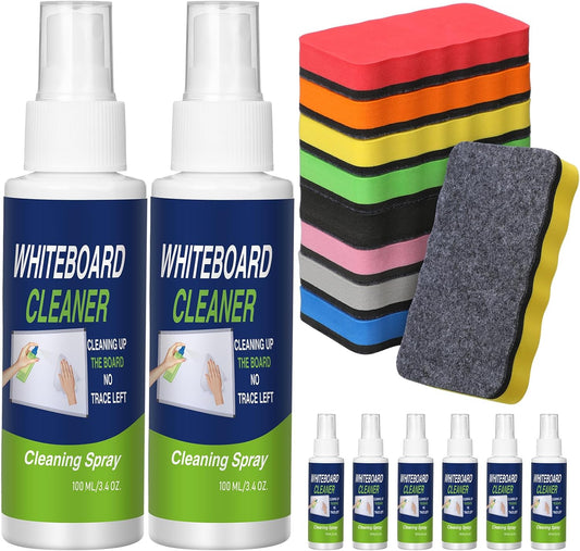 8 Pack Whiteboard Cleaner 3.4 fl oz Whiteboard Cleaning Spray Dry Erase Board Liquid Cleaner with 8 Pack Magnetic Chalkboard Board Erasers White Board Eraser for Classrooms, Home, Office