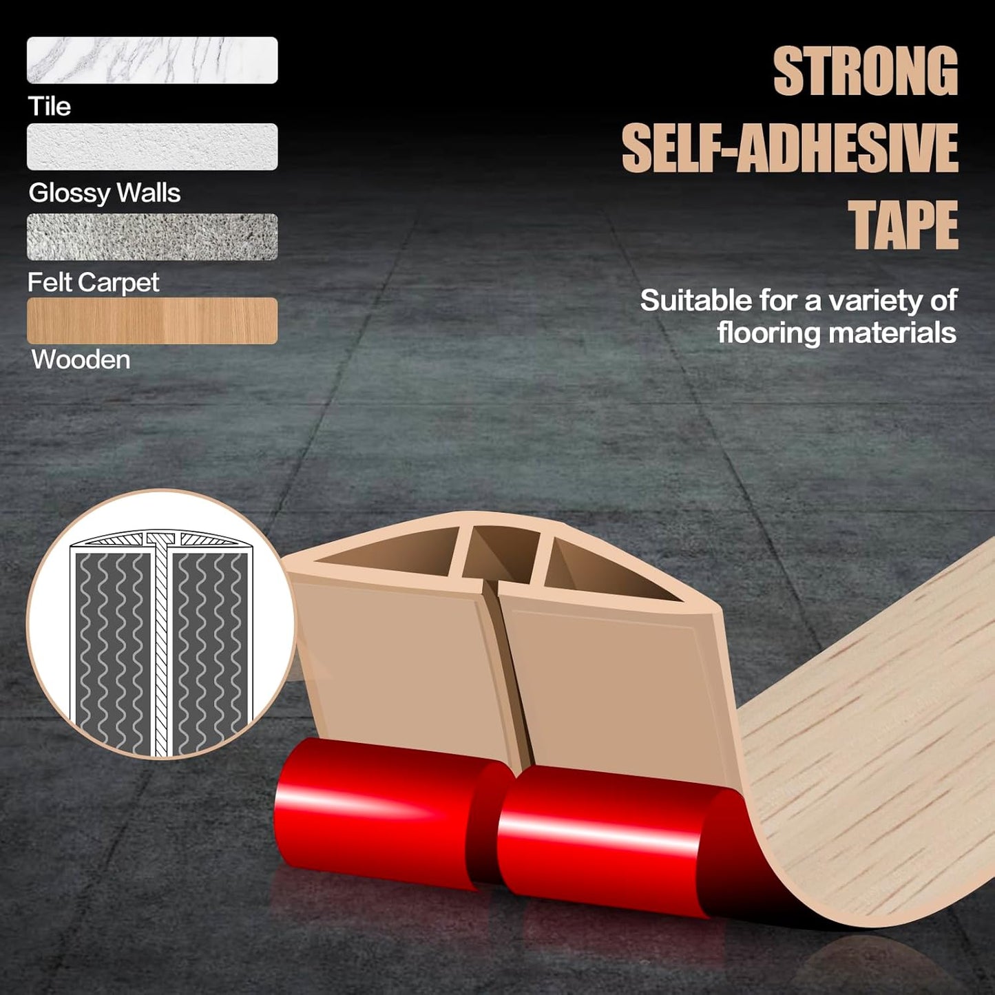 Floor Cord Cover Self Adhesive Cord Hider,10FT Cable Management, Extension Strip Protector for Wires, Prevent Cable Trips for Offices, Gyms, Exhibitions Cavity:0.39"(W) x 0.27"(H) Yellow Wood