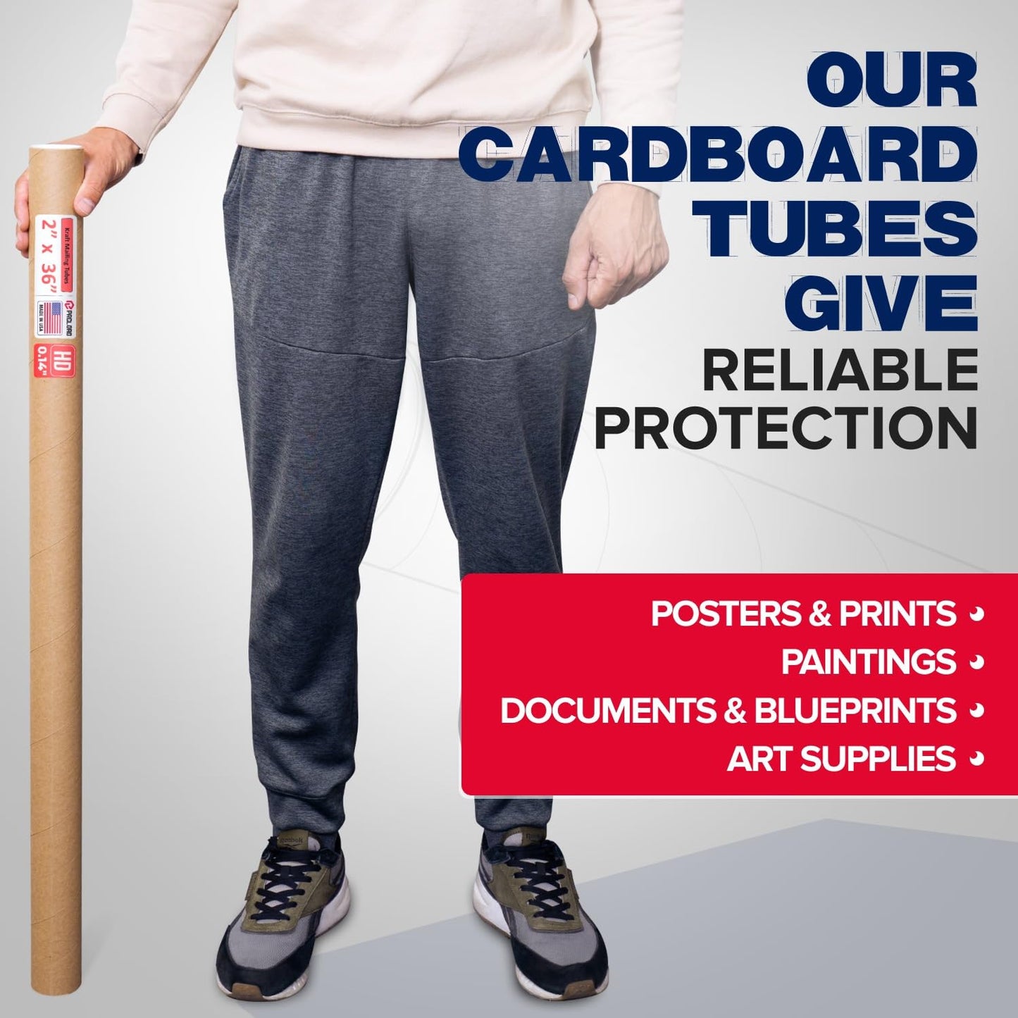 2" x 36" Heavy-Duty Reinforced Cardboard Mailing Tube, Pack of 4 Tubes with 8 Caps – Secure USPS Approved – Great for Shipping and Storing of Prints, Artwork, Posters or Documents