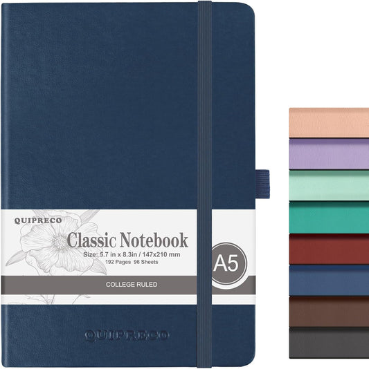 Hardcover Lined Bullet Dotted Journal Notebook, A5 140 192 Pages 100 120Gsm Paper College ruled for School,Work,Travel,and Daily Planning，5.7''*8.3'' (1, Navy, A5 Lined)