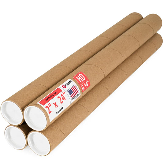 2" x 24" Heavy-Duty Reinforced Cardboard Mailing Tube, Pack of 4 Tubes with 8 Caps – Secure USPS Approved – Great for Shipping and Storing of Prints, Artwork, Posters or Documents