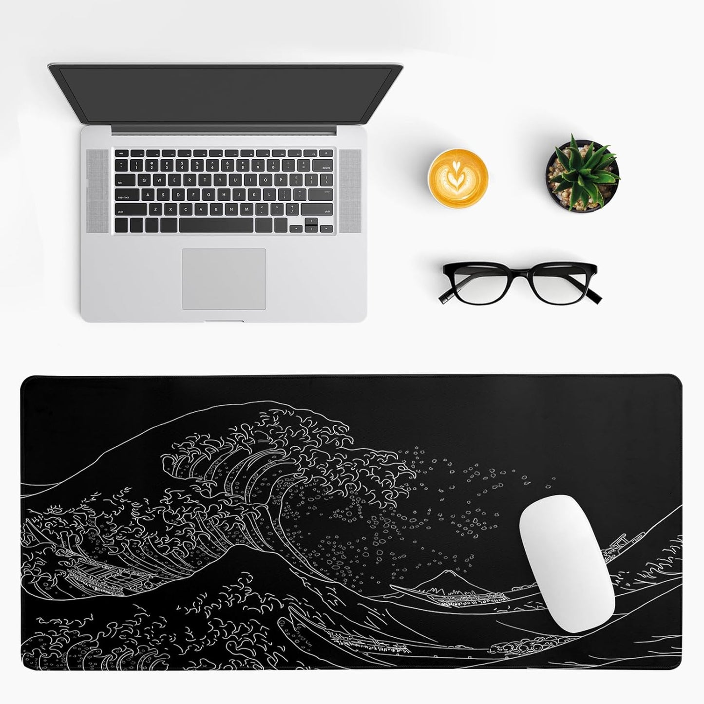 Mousepad 31.5 x 11.8 inches, Large Gaming Mouse Mat with Non-Slip Base, Extended Anime Mouse pad, Full Keyboard Mat with Stitched Edges for Gaming and Office (Kanagawa Wave)