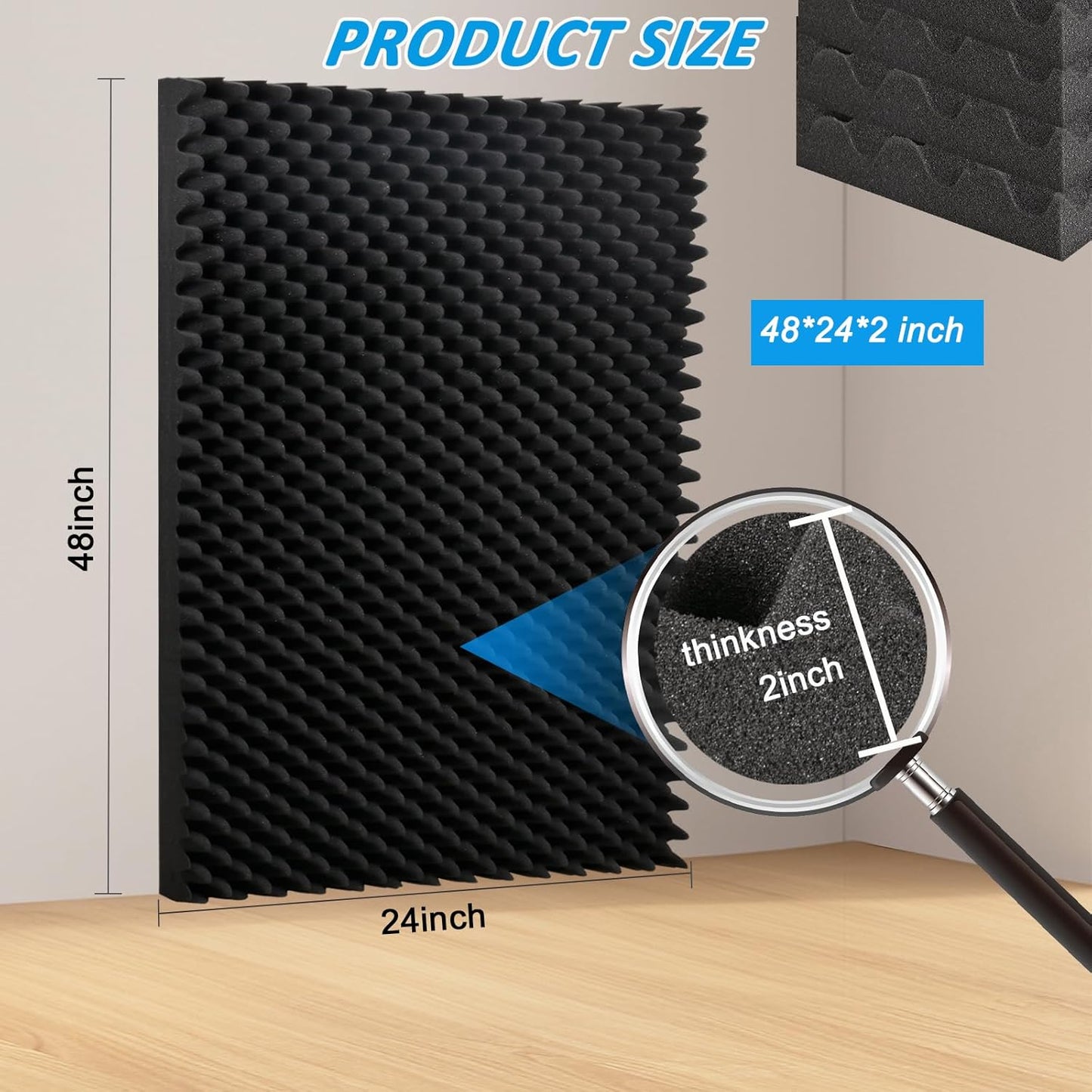 2 pack, 48x24x2 inches acoustic foam panels Egg Crate Foam Padding sound proof panels for walls Soundproof Foam Studio Acoustic Treatment Studio Foam panels Soundproofing Used to Absorb Echoes