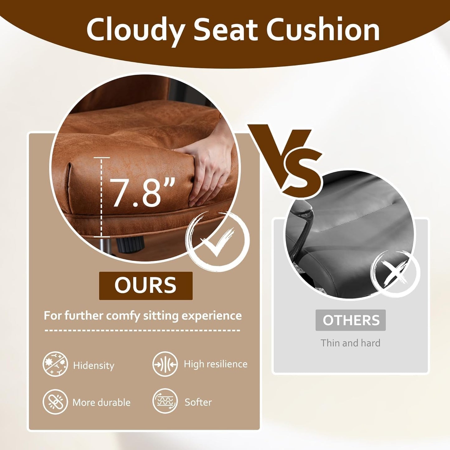 Faux Leather Executive Office Chair - Big and Tall Ergonomic Home Office Chair,Reclining Computer Desk Chairs with Lumbar Support,Adjustable Swivel Rolling PC Chairs with Wheels,Suede,Brown