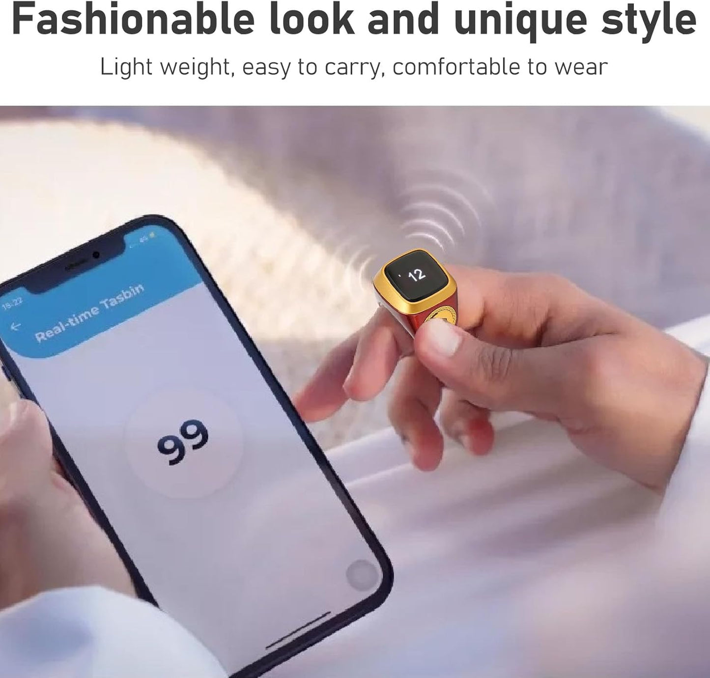 Finger Tally Counter, 20mm Rechargeable Tally Counter Ring BT5.1 Handheld Number Click Counter CNC Button Digital Finger Counter Support APP with 0.49in Screen (Brown)