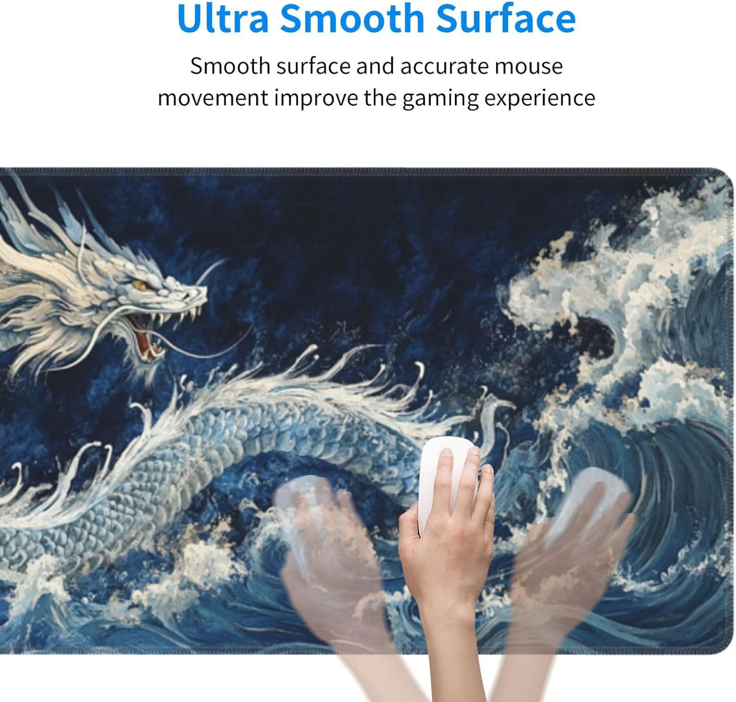 Dragon Wave Mouse Pad 31.5 X 11.8 Inch Big Desk Rubber Base Stitched Edges Keyboard Pad XXL Mouse Mat for Home Game and Office