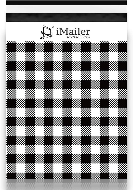 100 Count - 14.5 x 19 inch,Poly Mailer Black Gingham Plaid Package Envelope, Mailing Shipping Bags with Self Seal Strip
