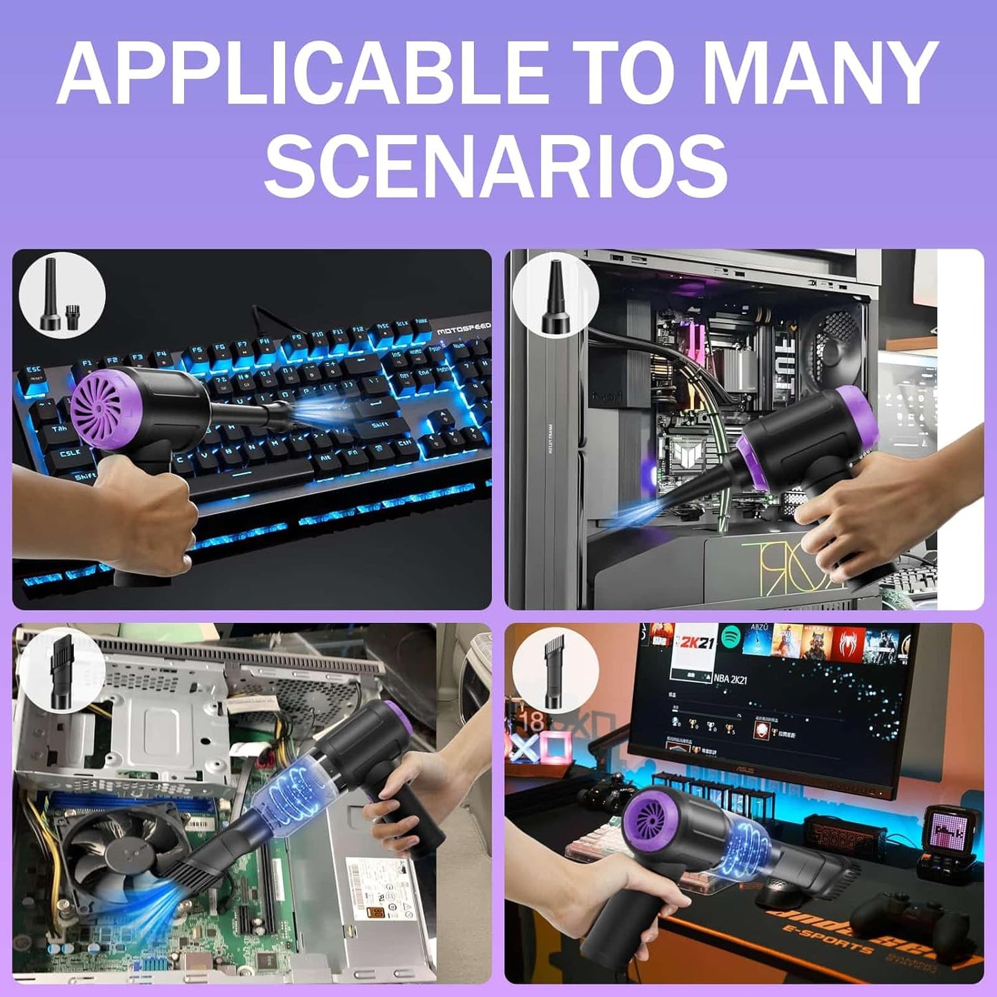 14500PA Computer Vacuum Cleaner Keyboard Cleaner Compressed Air Duster - Cordless Handheld Mini Vacuum for PC/Laptop Cleaning - Portable Air Duster for Car/Home/Office