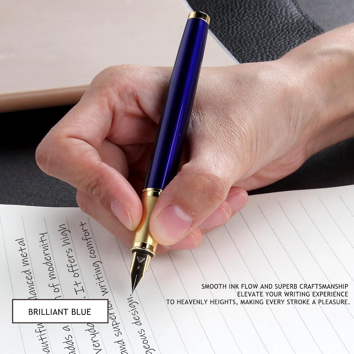 Fountain Pen,luxury pens,Fine point smooth writing pens for journaling fancy pens with Gift Case 10 black ink cartridges an ink converte nice pens writer gifts（Bule）