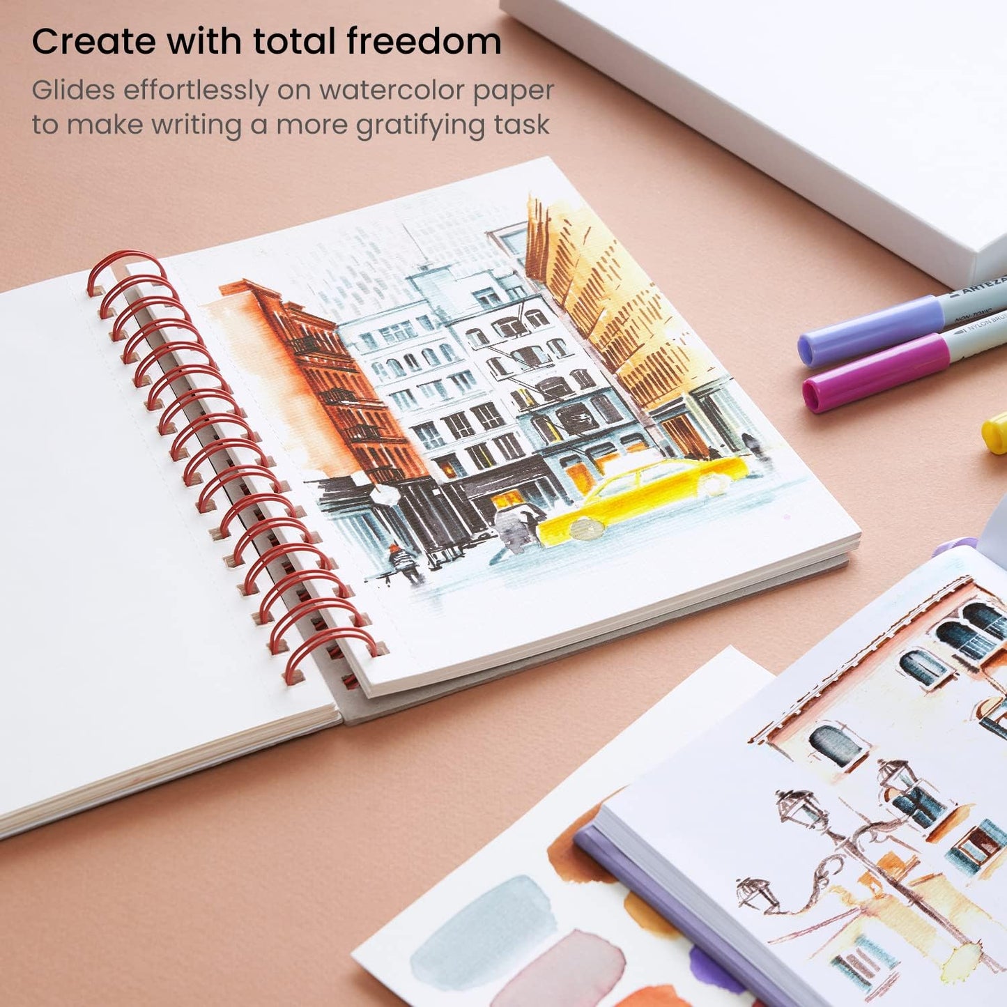 ARTEZA Dual Tip Brush Pens, 12 Vintage Tones, Watercolor Calligraphy Markers, Nylon Brush and Fine Tip, Water-Based Ink, for Illustration, Lettering