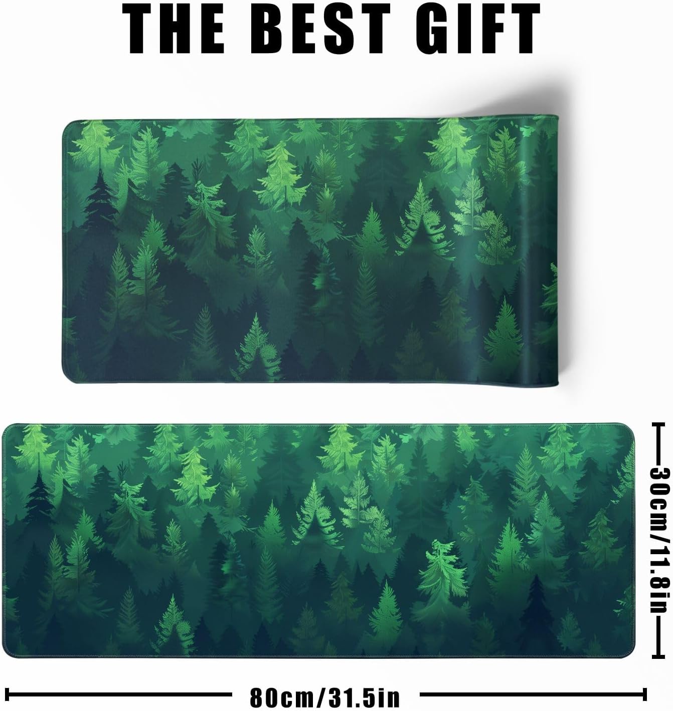 Forest Gaming Green Large Gaming Mouse Pad Keyboard Desk Pad Extended Mouse Pad Gaming Office Decor, Pc Laptop Mouse Pads Large (31.5x11.8 in) with Stitched Eges Non-Slip Base Mousepad XL