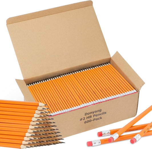 Donyang 600 Pack #2 HB Pencils Bulk, Pre-Sharpened with Erasers, Back to School Supplies, Teacher Supplies Office Essentials Accessories, Number 2 HB Yellow Pencils for Writing, Drawing and Sketching