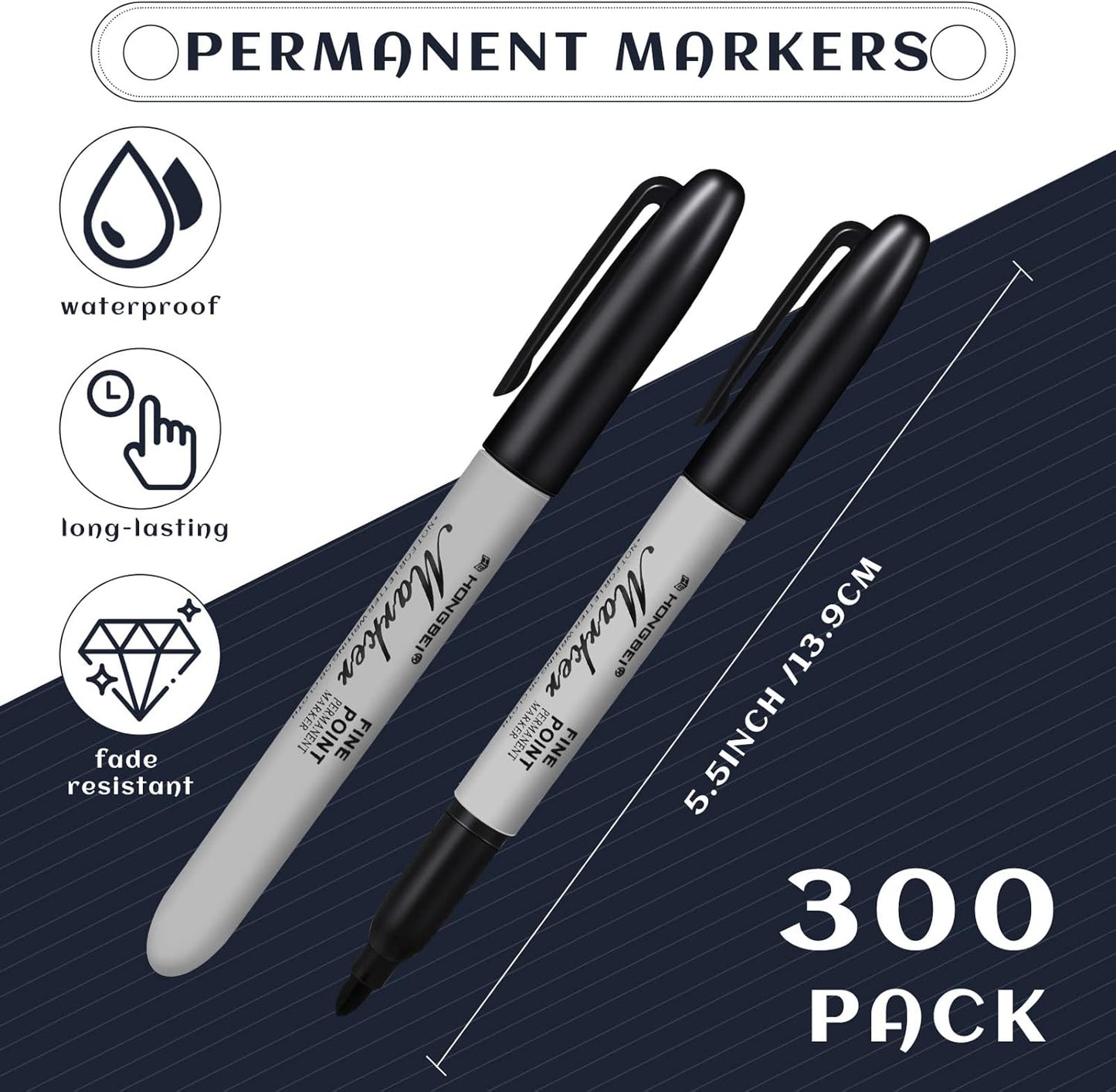 Thenshop 300 Pack Permanent Markers Bulk Black Permanent Marker Set Fine Point Pens Work on Wood, Metal, Stone, Glass