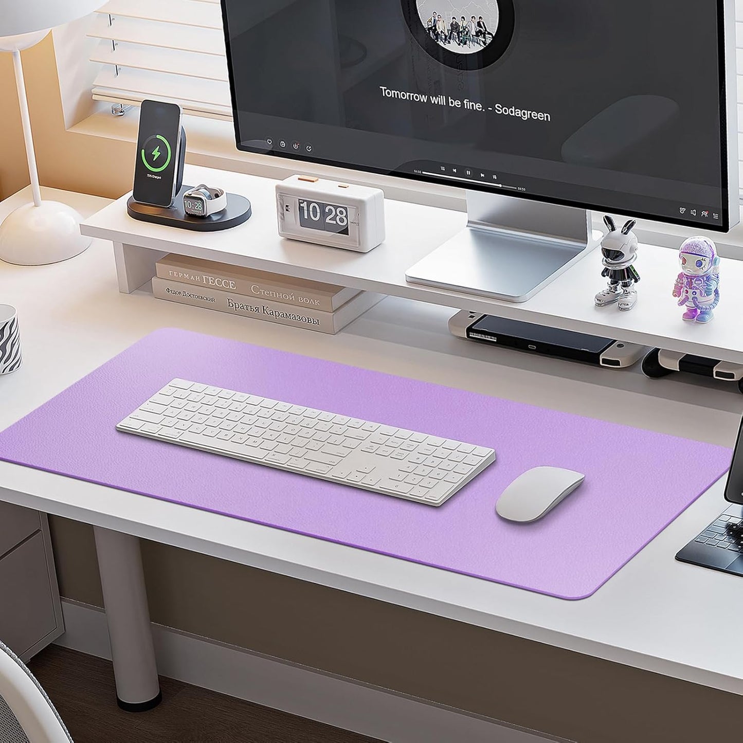 Boutilon Leather Desk Pad Protector,Non-Slip Mouse Pad,Laptop Desk Pad,Office Mouse Mat,Waterproof Leather Desk Blotter,Desk Writing Pad for Office and Home (S-Purple,24"x 14")