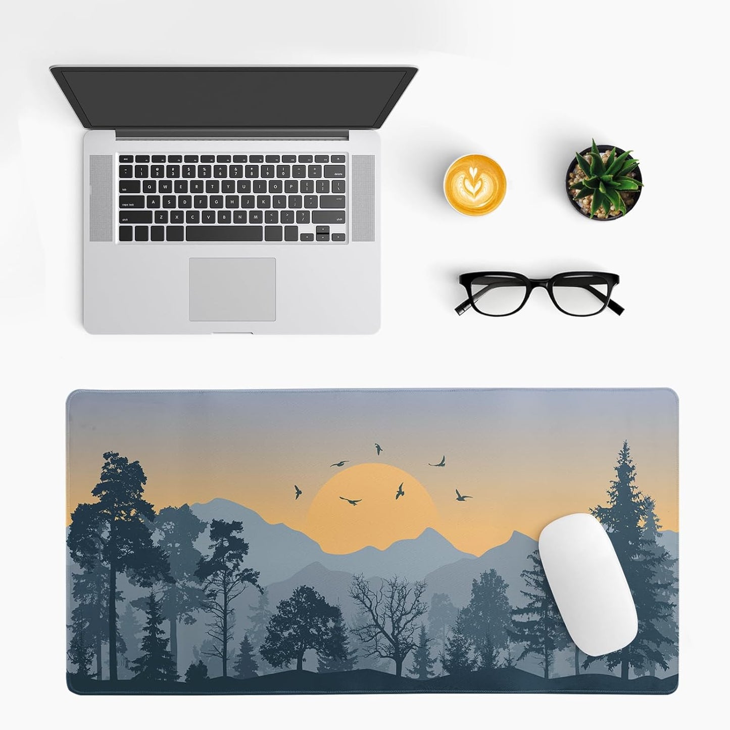 Mountain Gaming Mouse Pad 27.6x11.8 Inch Forest Large Mousepad Extended Grey Mousepad Gaming Non-Slip Rubber Base Stitched Edges Keyboard Mouse Mat Desk Pad for Office Home and Game