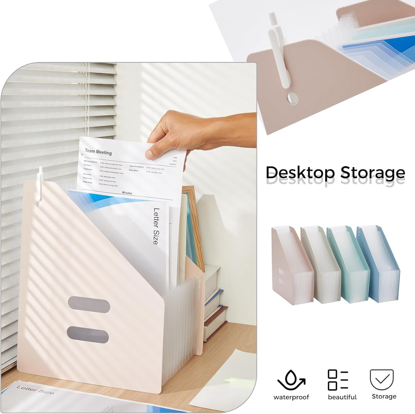 2-Piece Vertical Accordion Folder Manager, 13 Grid Expansion Pages, Vertically Opened Storage Bag for organizing Materials, School, Home, and Office letterhead, Sky Blue