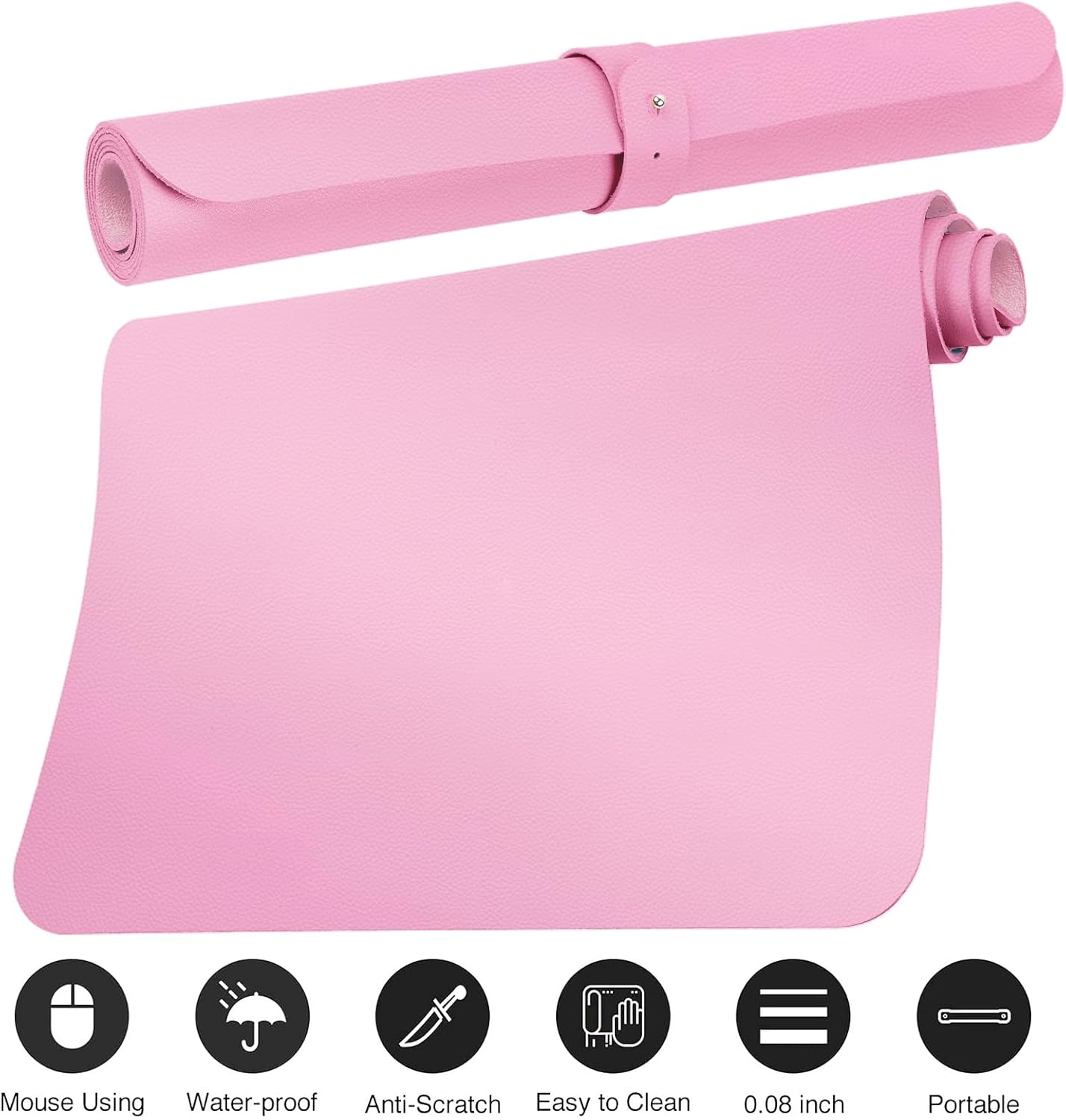Boutilon Leather Desk Pad Protector,Non-Slip Mouse Pad,Laptop Desk Pad,Office Mouse Mat,Waterproof Leather Desk Blotter,Desk Writing Pad for Office and Home (M-Baby Pink,30"x14")