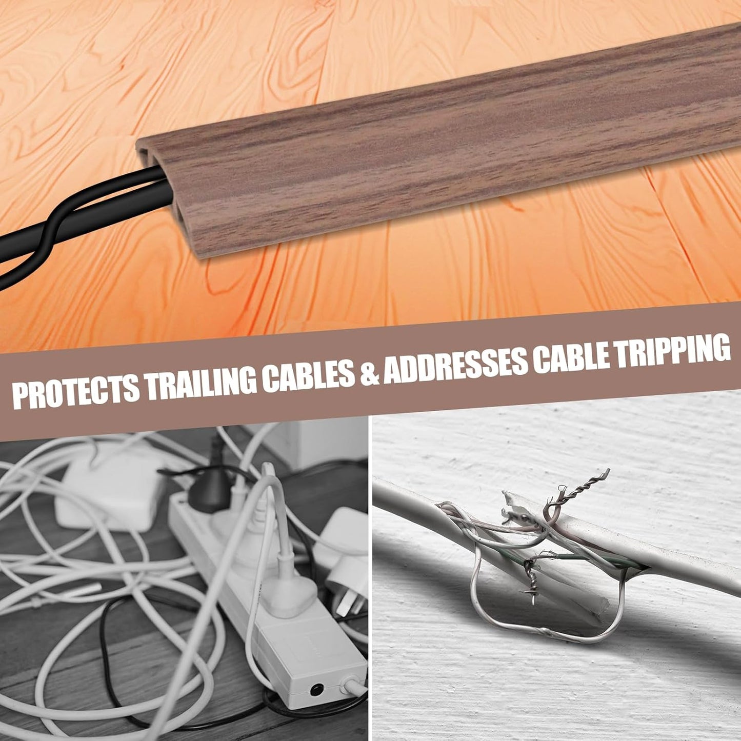 Floor Cord Cover Self Adhesive Cord Hider,3.3FT Cable Management, Extension Strip Protector for Wires, Prevent Cable Trips for Offices, Gyms, Exhibitions Cavity:0.47"(W) x 0.35"(H) Wood Walnut