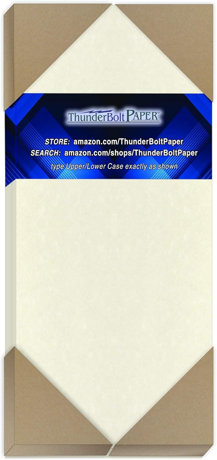 125 Off-White Parchment 65lb Cover Weight Paper - 4" X 9" (4X9 Inches) #10 Envelope Insert Size - Printable Cardstock Colored Sheets Old Parchment Semblance