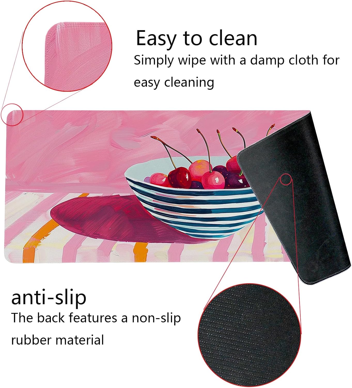 Pink Cherry Mouse Pads,Fun Girly Offices Decor Desk Mat,Pink Preppy Desk Mat,How Luck XL Large Mouse Pad,Fun Office Accessories Decor for Women Home Office Dorm 31.5x11.8Inch