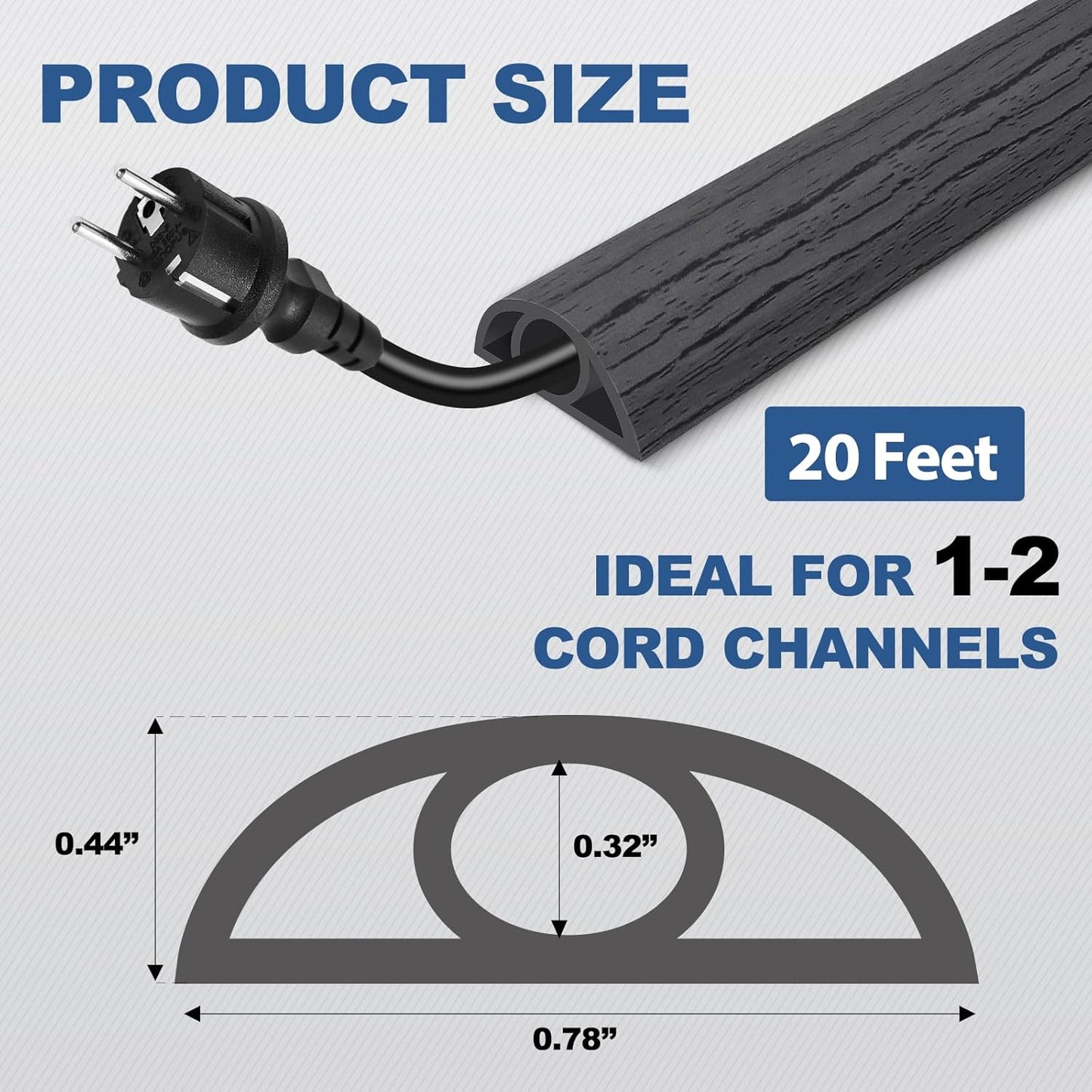 Floor Cord Cover for Wires on Floor Self Adhesive Cord Hider Floor Cable Management Wire Covers for Cords Protector Prevent Cable Trips Cord Cavity W 0.32" x H 0.32", Deep Gray Wood, 20Ft