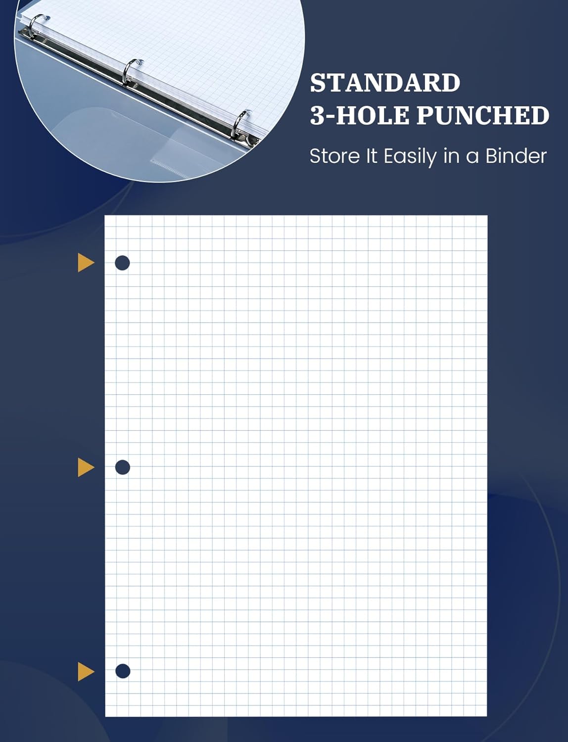 Graph Paper Loose Leaf, 120 Sheets Loose Leaf Paper, Binder Paper 8 x 10.5 in, 4x4 Quad Ruled Filler Papers Bulk 8 x 10-1/2 for Binder, 3-Hole Punched Graphing Pads for Engineering Sketching Notes