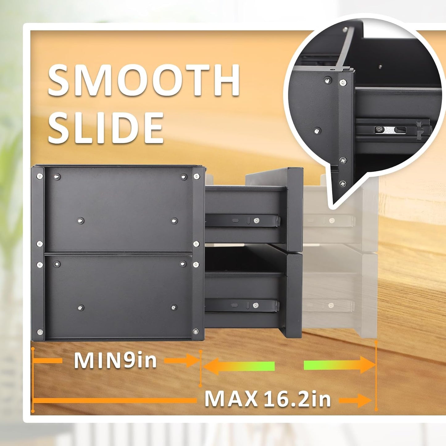 POPMOON Under Desk Drawer,Adjustable Height 15in Drawer Pull out for Desks Carbon Steel Hidden Drawers