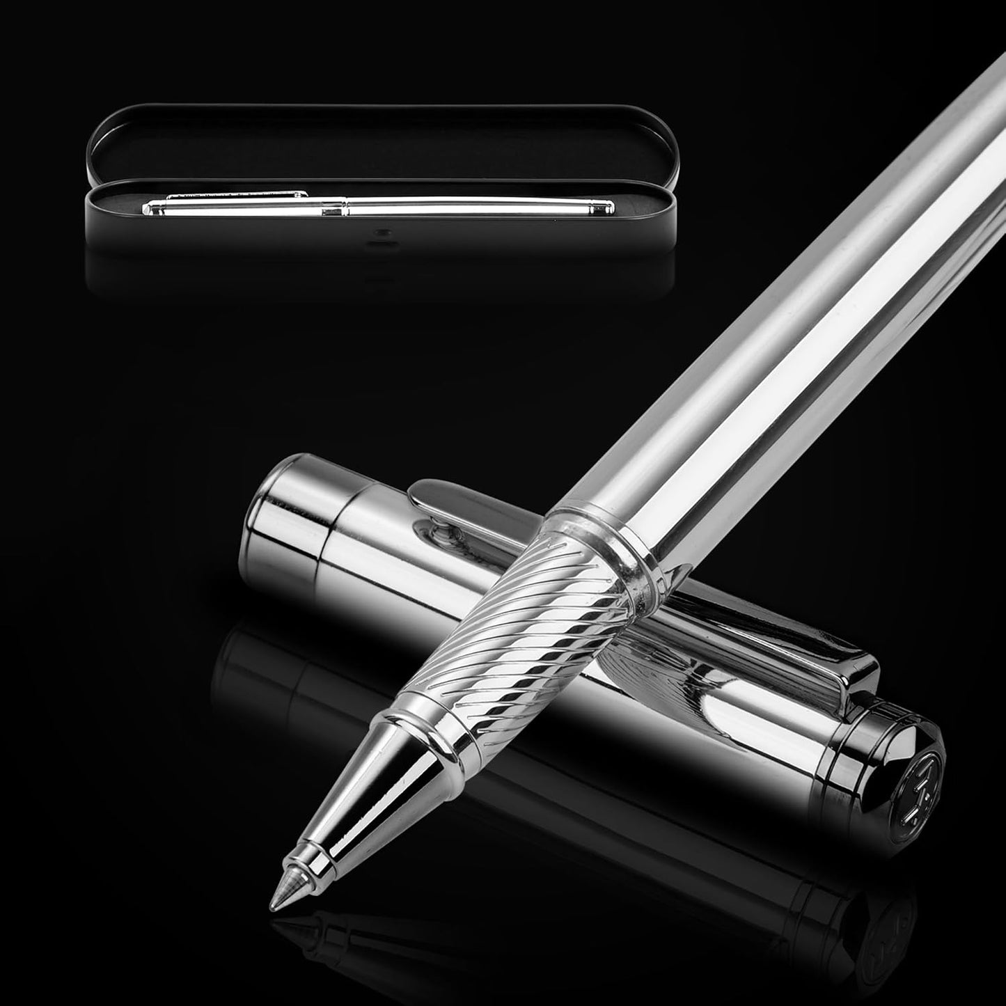 ELIZO Luxury Pen Fancy Chrome Silver Nice Gift Rollerball Cool Pens Best Schmidt Ink EDC Pen Executive Smooth Writing Pens for Men Women