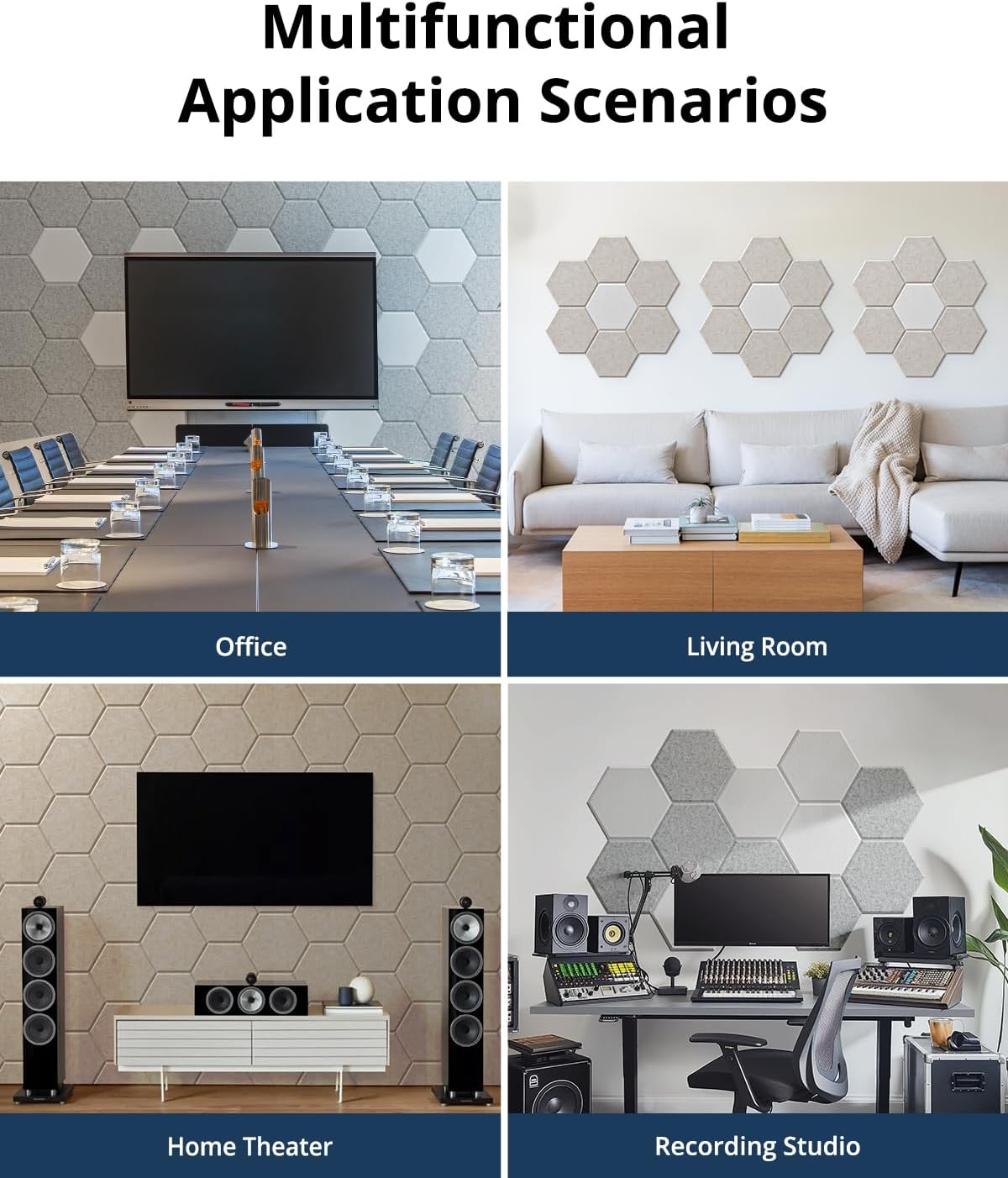 12 Pack Acoustic Panels Sound Absorbing, Self Adhesive Sound Proof Panels, Hexagon High Density Sound Deadening Panels, 12"X10"X0.4" Wall Decor for Bedroom,Home,Studio,Office(Gray)