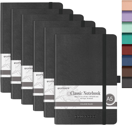 Hardcover Lined Bullet Dotted Journal Notebook, A5 140 192 Pages 100 120Gsm Paper College ruled for School,Work,Travel,and Daily Planning，5.7''*8.3'' (6, Black, A5 Lined)